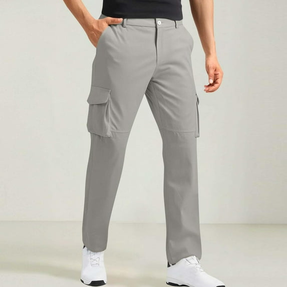 Tdoqot Mens Straight Leg Cargo Pants- Casual Stretch Comfortable Waist Regular Fit Pull On Pants Gray Size S