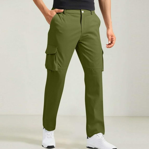 Tdoqot Mens Straight Leg Cargo Pants- Comfortable Waist Stretch Regular Fit Casual Pull On Pants Army Green Size L