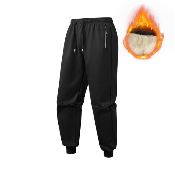 Tdoqot Mens Sweatpants Fleece Lined- Elastic Waist Zipper Pockets Warm Casual Winter Gym Pants Joggers Black Size S-3XL