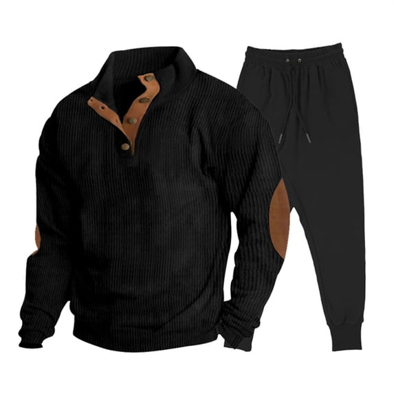 Tdoqot Mens Sweatsuits 2 Piece- Long Sleeve Sweatshirt and Pants Casual Pullover Fashion Tracksuit Black Size S