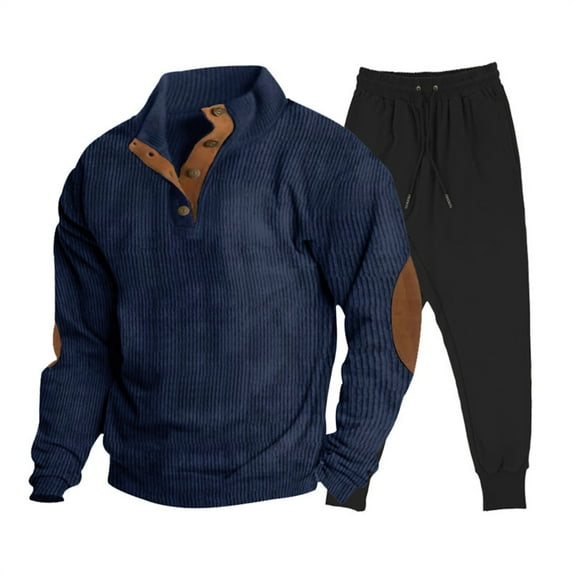 Tdoqot Mens Sweatsuits 2 Piece- Pullover Long Sleeve Sweatshirt and Pants Fashion Casual Tracksuit Navy Size S
