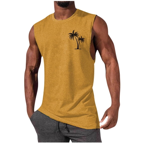 Tdoqot Mens Tank Tops- Casual Crewneck Print Sleeveless Summer Loose Fit Tank Yellow Size 4XL