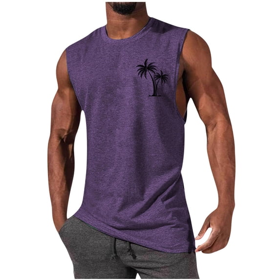 Tdoqot Mens Tank Tops- Summer Loose Fit Print Crewneck Sleeveless Casual Tank Purple Size M