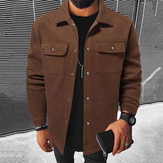 Tdoqot Mens Trench Coat- Casual Fall Jacket Lapel Button Down Wool Overcoat Coffee Size XL