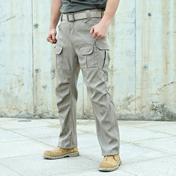 Tdoqot Mens Work Pants Relaxed Fit Casual Wide Leg Cargo Pants for Men Khaki Size 32