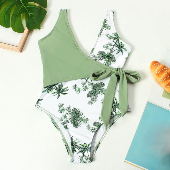 Tdoqot Modest Summer Print Green One Piece Swimsuits, Sizes 8-10 (Girls)