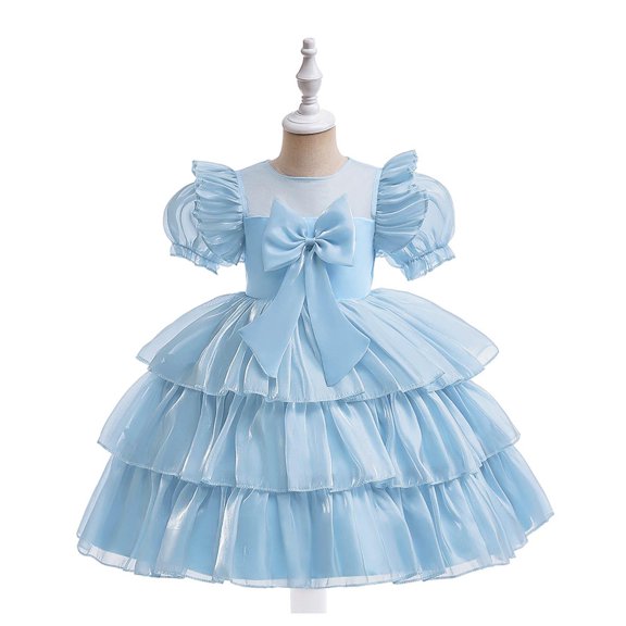 Tdoqot Princess Dresses for Girls- Maxi Dresses Formal Tie Waist Sleeveless Party Dresses Blue Size 8 Years