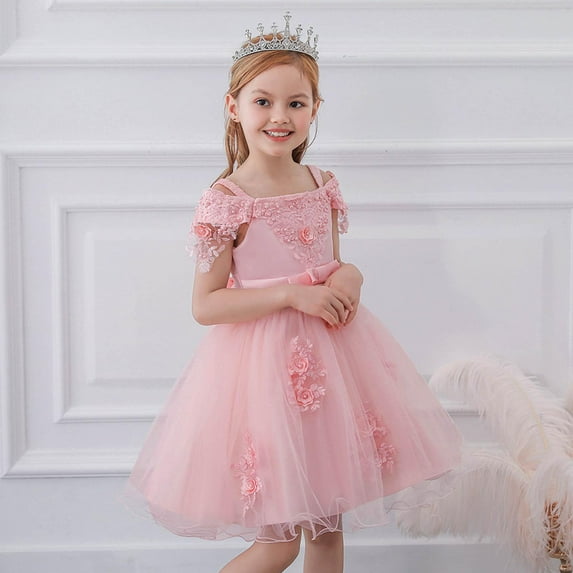 Tdoqot Princess Dresses for Girls- Maxi Dresses Formal Tie Waist Sleeveless Party Dresses Pink Size 6 Years
