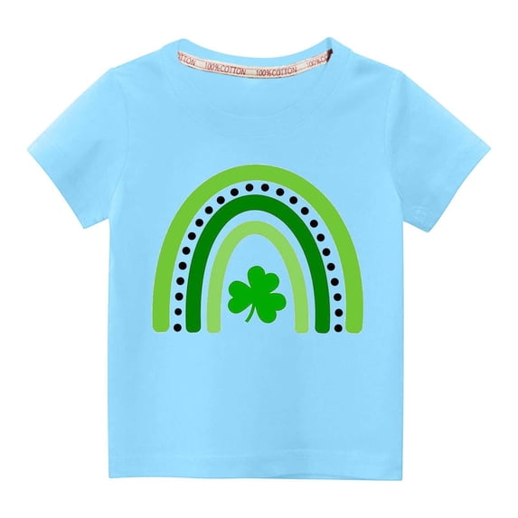 Tdoqot St Patricks Day Shirts Kids- Crewneck Cute Short Sleeve Girls Boys Cotton T Shirt Blue Size 4 T