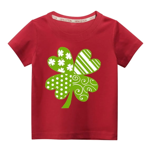 Tdoqot St Patricks Day Shirts Kids- Crewneck Short Sleeve Cute Girls Boys Cotton T Shirt Red Size 7 T