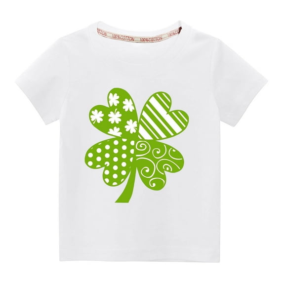 Tdoqot St Patricks Day Shirts Kids- Crewneck Short Sleeve Cute Girls Boys Cotton T Shirt White Size 3 T