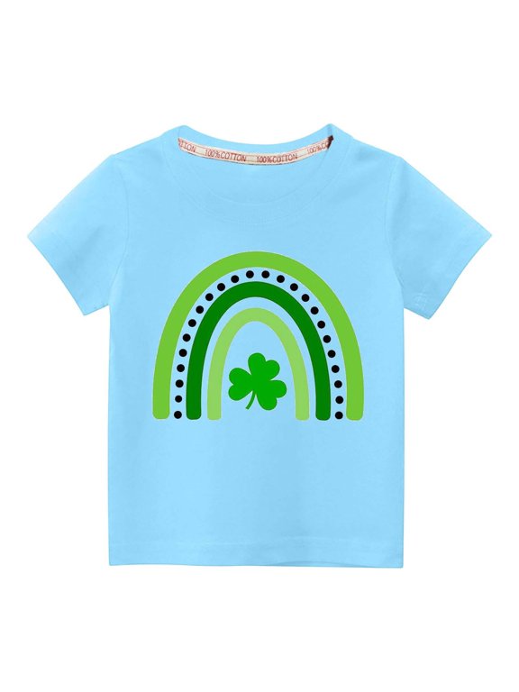 St Patricks Day Shirts Kids- Cute Crewneck Short Sleeve Girls Boys Cotton T Shirt Blue Size 7 T