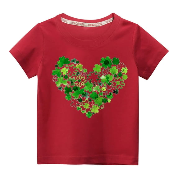 Tdoqot St Patricks Day Shirts Kids- Cute Crewneck Short Sleeve Girls Boys Cotton T Shirt Red Size 5 T