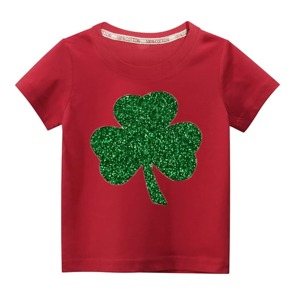 Tdoqot St Patricks Day Shirts Kids- Cute Short Sleeve Crewneck Girls Boys Cotton T Shirt Red Size 9 T