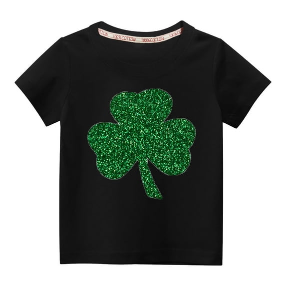 Tdoqot St Patricks Day Shirts Kids- Short Sleeve Crewneck Cute Girls Boys Cotton T Shirt Black Size 4 T