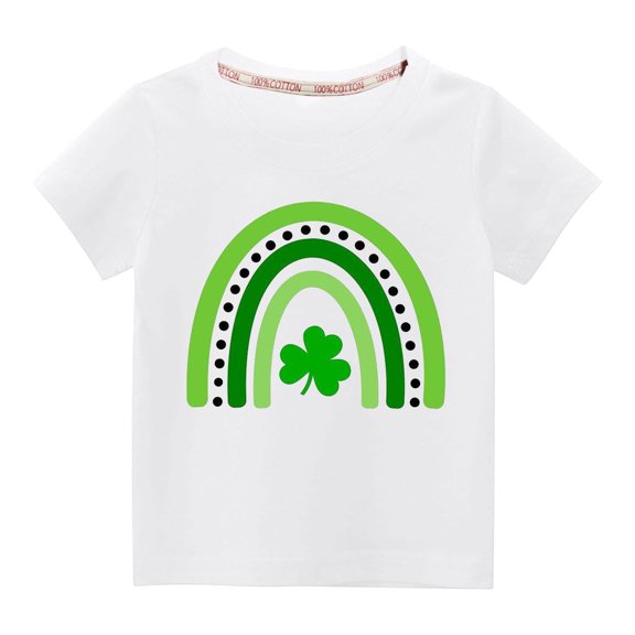 Tdoqot St Patricks Day Shirts Kids- Short Sleeve Crewneck Cute Girls Boys Cotton T Shirt White Size 3 T