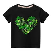 Tdoqot St Patricks Day Shirts Kids- Short Sleeve Cute Crewneck Girls Boys Cotton T Shirt Black Size 3 T