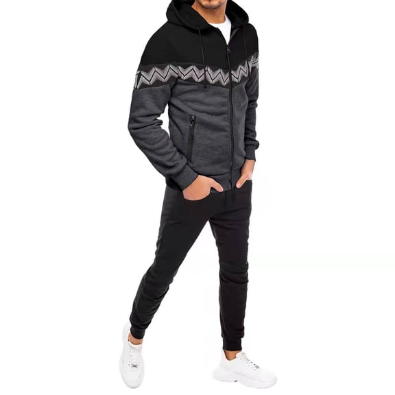Tdoqot Sweatsuits 2pcs Sets Mens- Casual Long Sleeve Hoodie and Pants Fashion Zipper Tracksuit Dark Gray Size 3XL