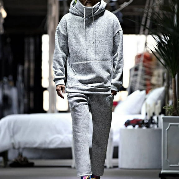 Tdoqot Sweatsuits 2pcs Sets Mens- Pullover Casual Fashion Long Sleeve Hoodie and Pants Tracksuit Gray Size XL