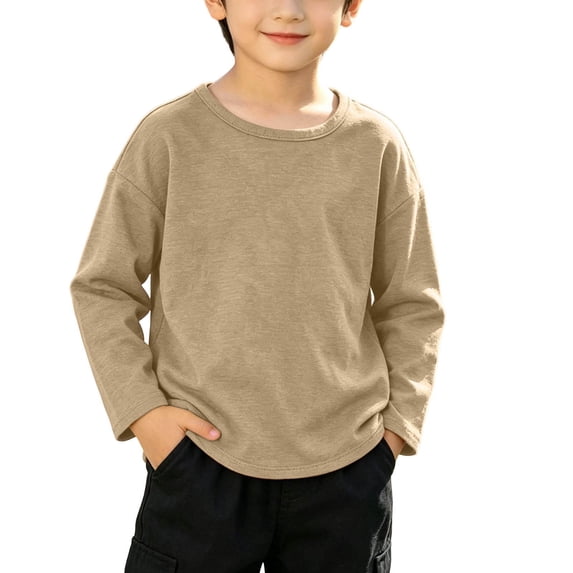 Tdoqot Toddler Boys Cotton T Shirts- Long Sleeve Casual Soft Crewneck Kids Basic Tees Fall Clothes Yellow Size 8 T