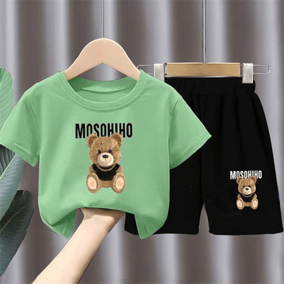 Tdoqot Toddler Boys Graphic Outfits Set- Casual Short Sleeve Soft Cotton Cute Kids Summer Clothes Tees and Shorts Green Size 6 T