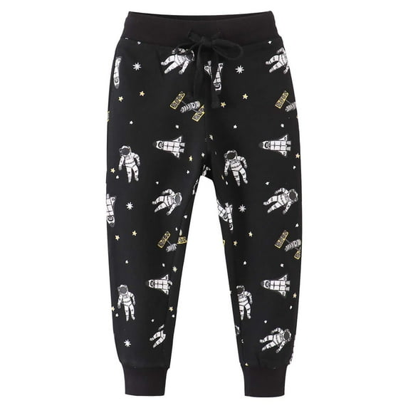 Tdoqot Toddler Boys Graphic Sweatpants- Drawstring Cute Casual Jogger Pants Black Size 6T