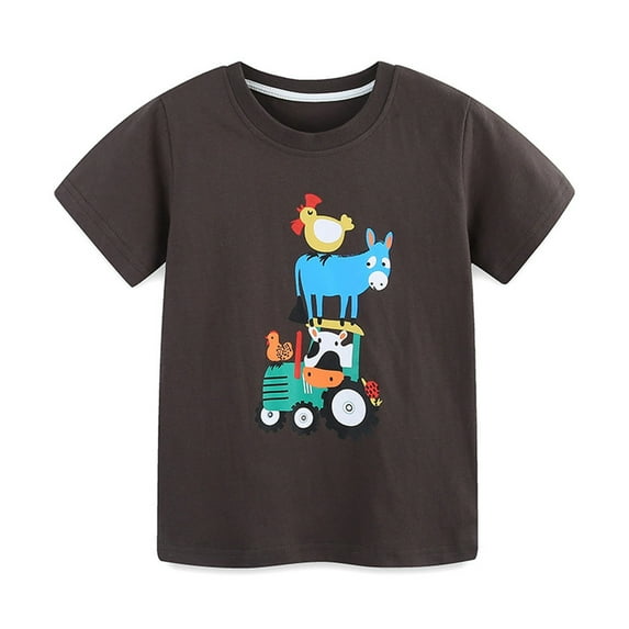 Tdoqot Toddler Boys Graphic T Shirts- Crewneck Cute Cotton Short Sleeve Kids Summer Clothes Black Size 6T