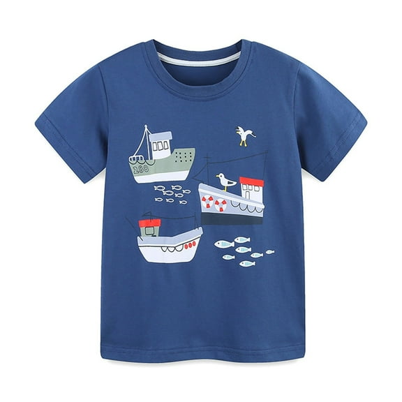 Tdoqot Toddler Boys Graphic T Shirts- Short Sleeve Cotton Casual Soft Kids Summer Tops Navy Size 4 T