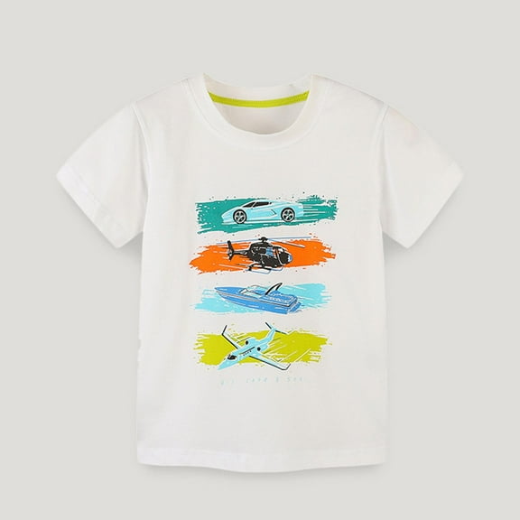 Tdoqot Toddler Boys Graphic T Shirts- Short Sleeve Cute Crewneck Cotton Kids Summer Clothes White Size 2T