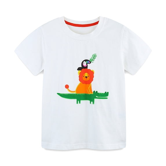 Tdoqot Toddler Boys Graphic T Shirts- Short Sleeve Soft Cotton Casual Kids Summer Tops White Size 7 T