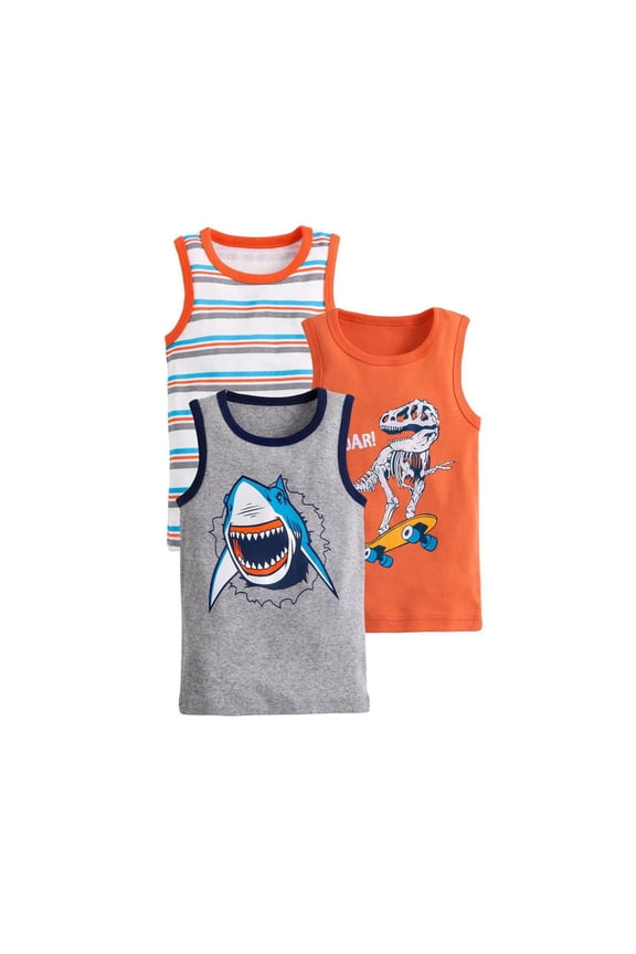 Toddler Boys Graphic Tank Tops 3 Pack- Cotton Casual Sleeveless Summer Undershirts Tops Size 5T