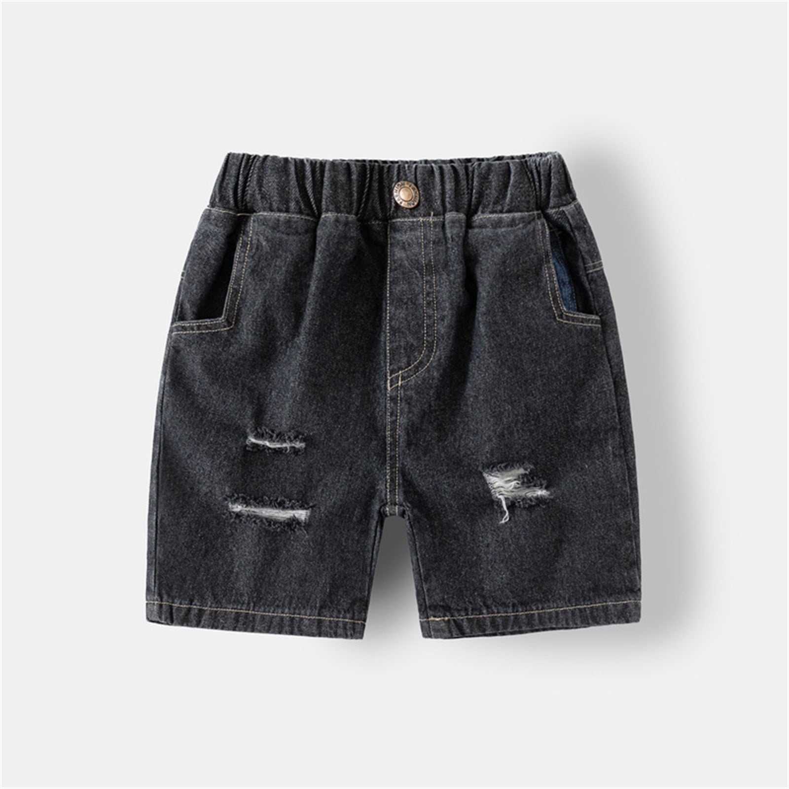 Toddler Boys Jean Shorts with Pockets- Elastic Waist Baggy Casual Fashion Denim Shorts Black Size 3 T