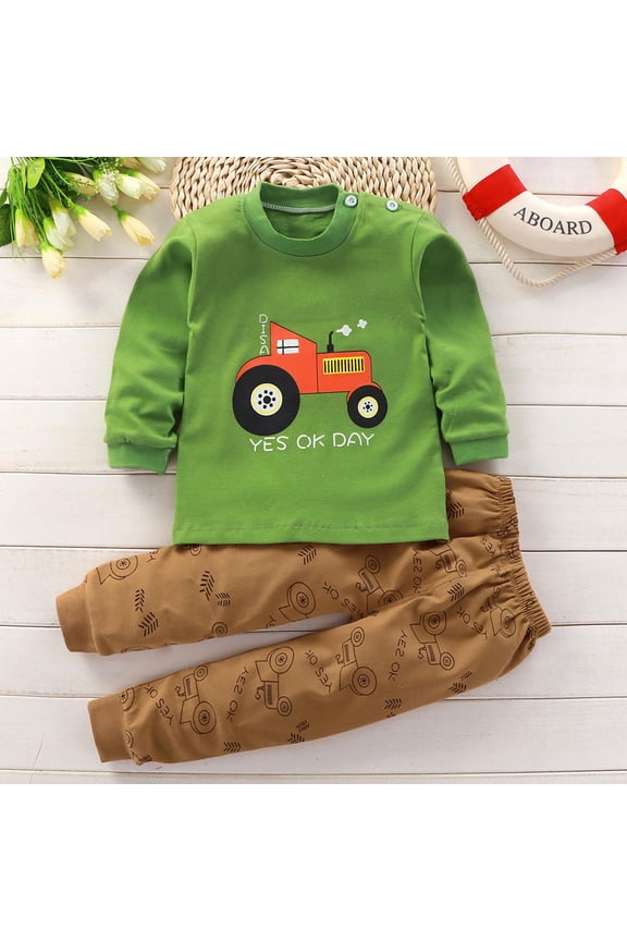 Toddler Boys Outfit Sets 2 PC- Casual Long Sleeve Kids Fall Winter Clothes Cotton Cute T Shirts and Pants Green Size 3 T