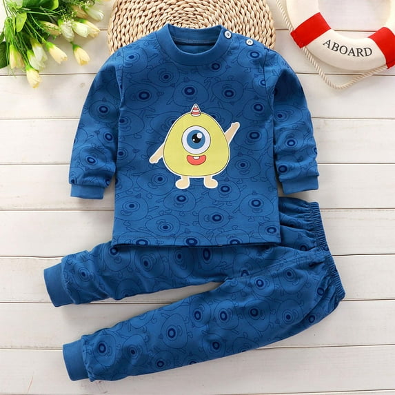 Tdoqot Toddler Boys Outfit Sets 2 PC- Cute Kids Fall Winter Clothes Cotton Casual Long Sleeve T Shirts and Pants Blue Size 6 T