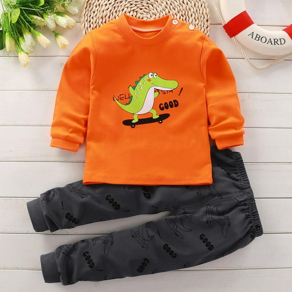 Tdoqot Toddler Boys Outfit Sets 2 PC- Long Sleeve Kids Fall Winter Clothes Casual Cotton Cute T Shirts and Pants Orange Size 3 T