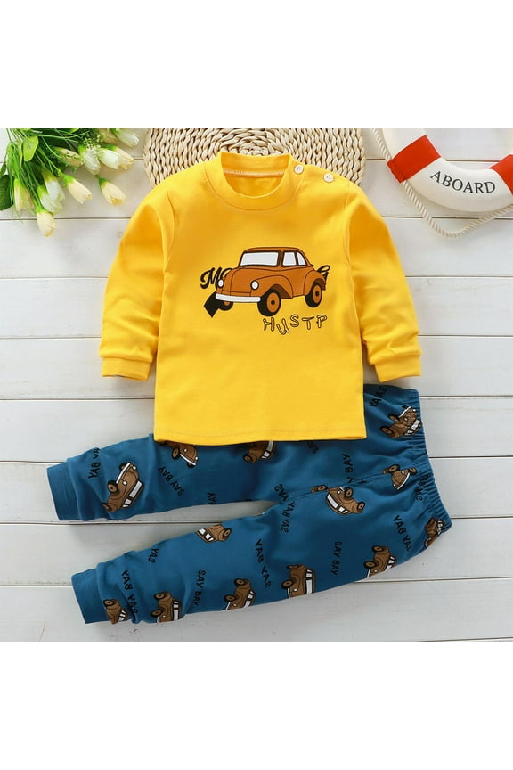 Toddler Boys Outfit Sets 2 PC- Long Sleeve Kids Fall Winter Clothes Cute Casual Cotton T Shirts and Pants Yellow Size 3 T