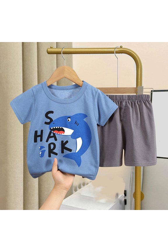 Toddler Boys Outfit Sets 2 Piece- Cotton Cute Kis Summer Clothes Short Sleeve Soft T Shirts and Shorts Blue Size 1 T