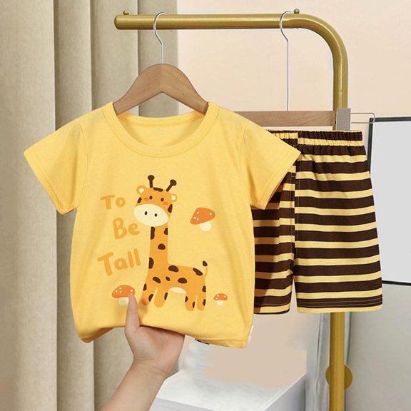 Tdoqot Toddler Boys Outfit Sets 2 Piece- Cotton Kis Summer Clothes Cute Soft Short Sleeve T Shirts and Shorts Yellow Size 3 T