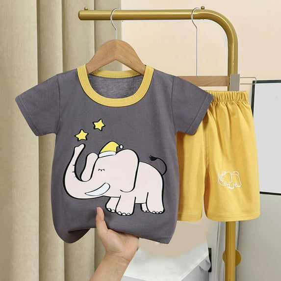 Tdoqot Toddler Boys Outfit Sets 2 Piece- Cotton Soft Kis Summer Clothes Cute Short Sleeve T Shirts and Shorts Dark Gray Size 1 T