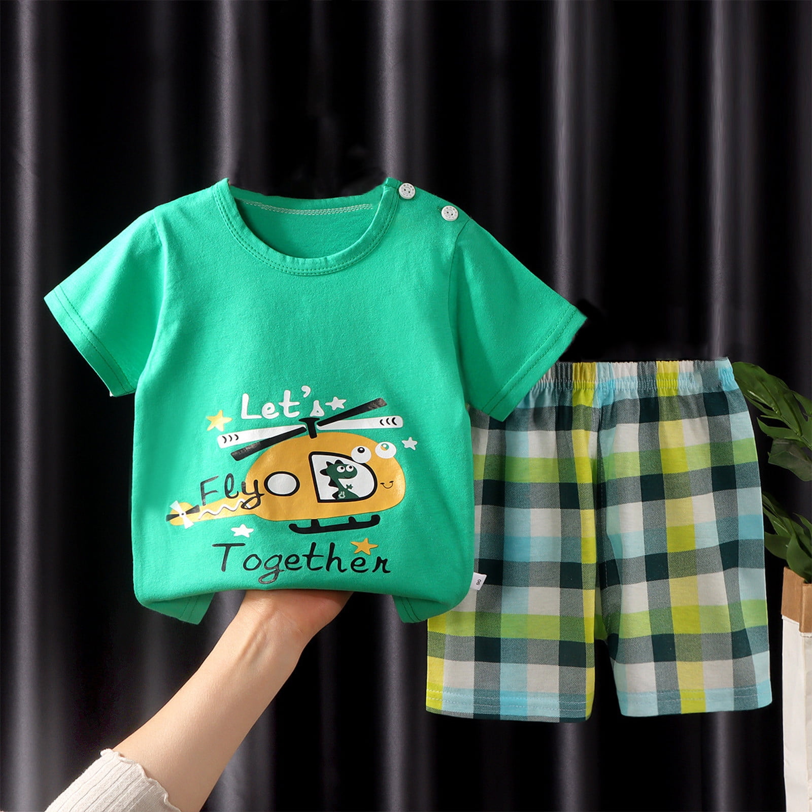 Tdoqot Toddler Boys Outfit Sets- Casual Kids Summer Clothes Short Sleeve Cotton Soft T Shirts and Shorts Green Size 3T