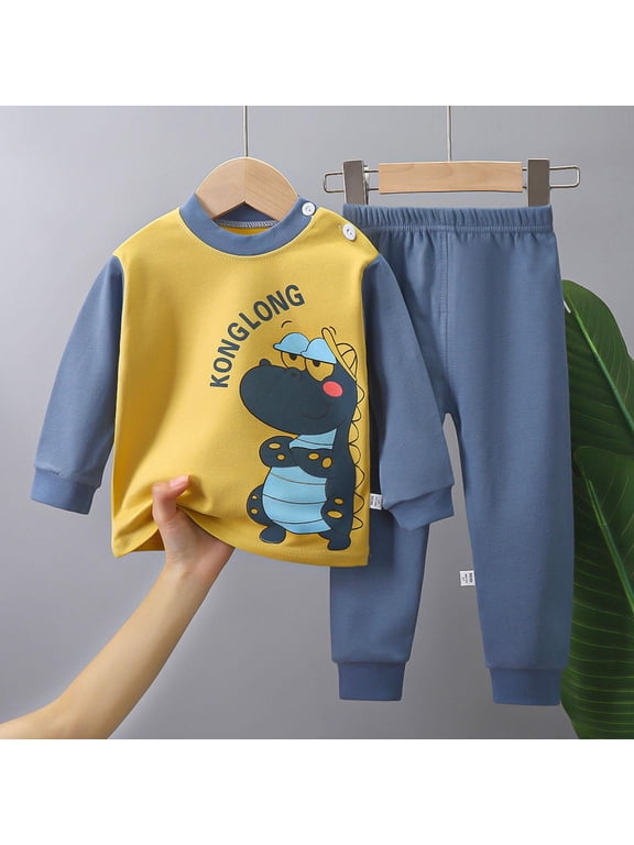 Toddler Boys Outfit Sets- Cotton Soft Kids Fall Clothes Casual Long Sleeve T Shirts and Pants Navy Size 4 T