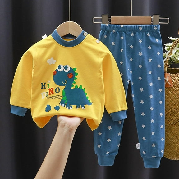 Tdoqot Toddler Boys Outfit Sets- Soft Kids Fall Clothes Cotton Long Sleeve Casual T Shirts and Pants Yellow Size 6 T