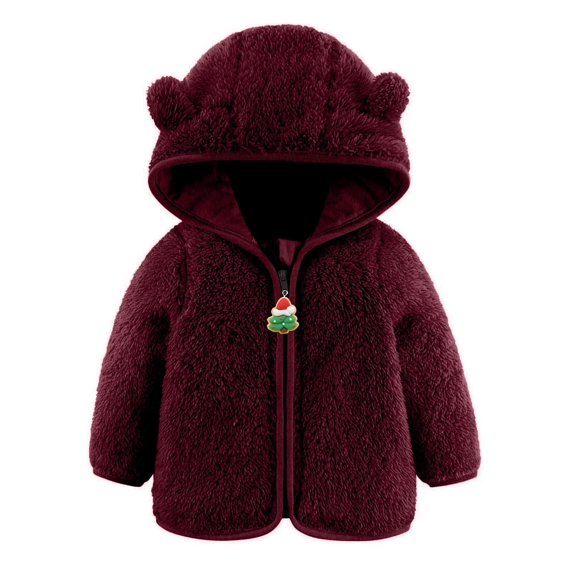 Tdoqot Toddler Girls Boys Long Sleeve Fall Winter Clothes with Hood Zip up Cute Fleece Jackets Coats Wine Size 6 Months