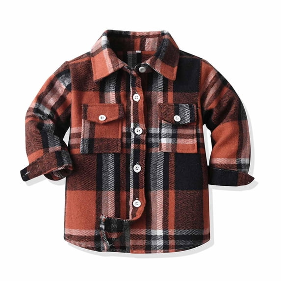Tdoqot Toddler Girls Boys Plaid Jackets Fall Winter Clothes Long Sleeve Button Down Hoodless Casual Coats Brown Size 5-6T