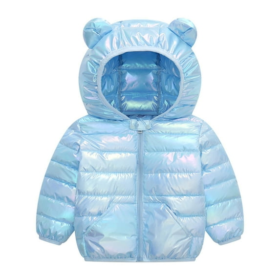 Tdoqot Toddler Girls Boys with Hood Quilted Jackets Cute Zip up Long Sleeve Fall Winter Clothes Coats Light Blue Size 3T