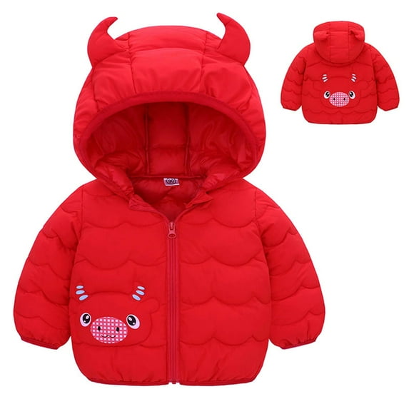 Tdoqot Toddler Girls Boys with Hood Quilted Jackets Zip up Fall Winter Clothes Cute Long Sleeve Coats Red Size 1T