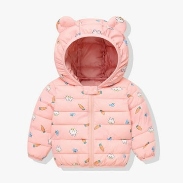 Tdoqot Toddler Girls Boys with Hood Zip up Fall Winter Clothes Long Sleeve Quilted Jackets Cute Coats Pink Size 2T