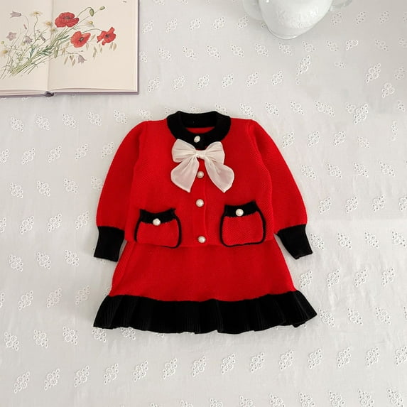 Tdoqot Toddler Girls Cardigan Sweater and Knitted Skirt- Soft Cotton Spring Clothes Girls Outfits Set Red Size 5T
