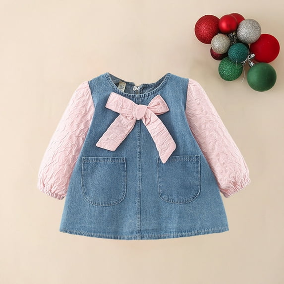 Tdoqot Toddler Girls Dresses- Casual Fashion Cute Long Sleeve Princess Dress Spring Clothes Pink Size 1T