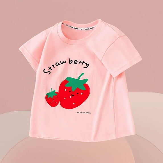 Tdoqot Toddler Girls Graphic T Shirts- Cute Short Sleeve Soft Cotton Kids Summer Tops Pink Size 6 T